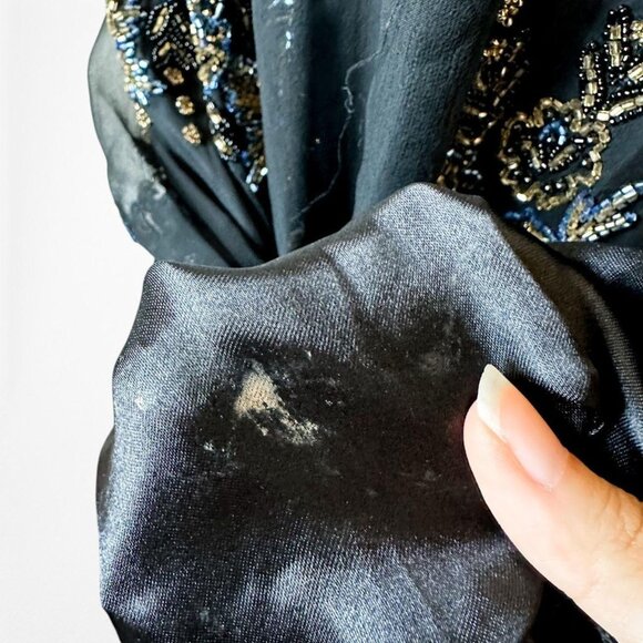 Vintage Y2K Black Navy Silk Beaded Halter Bodycon Maxi Prom Dress Size M - Picture 7 of 8